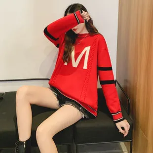 

Women's Sweater High and Low Side Loose Knit Pullover Tops Soft Pullover Red