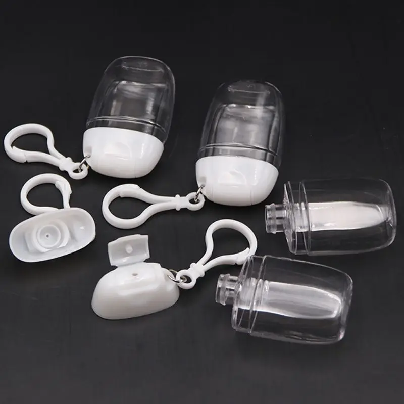 30ml Empty Hand Sanitizer Travel Small Size Holder Hook Keychain Carriers Flip Cap Reusable Portable Empty Bottles 5Pcs