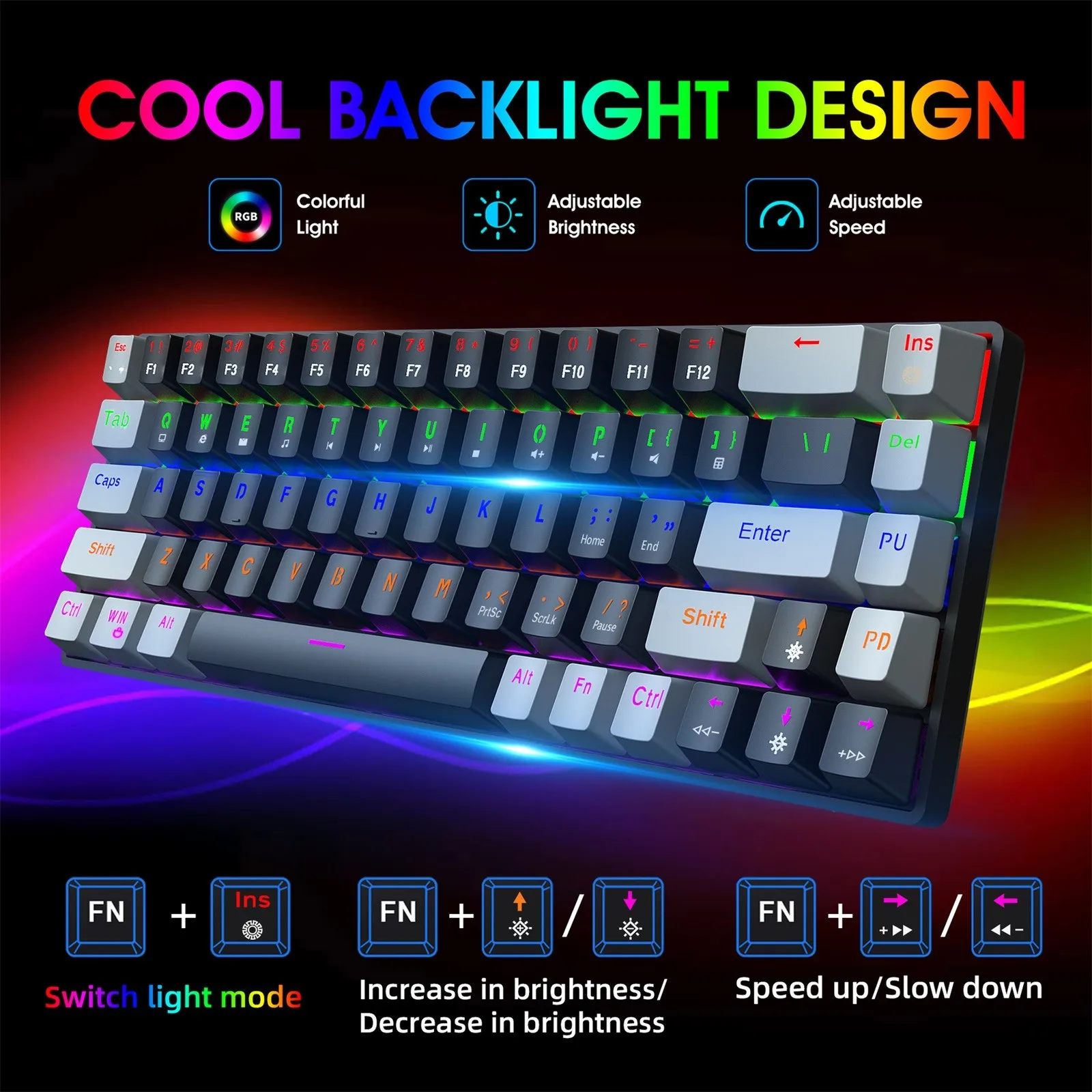 68-key Green Axis Red Mechanical Keyboard Dual Color Rgb Multiple Backlit Key Line Separation Entertainment Accessories | Компьютеры и