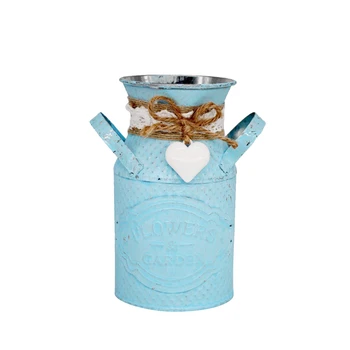 

1pc Round Iron Flower Pot Garden Style Flower Holder for Home Office Garden Decor Sky-blue Green White Pink