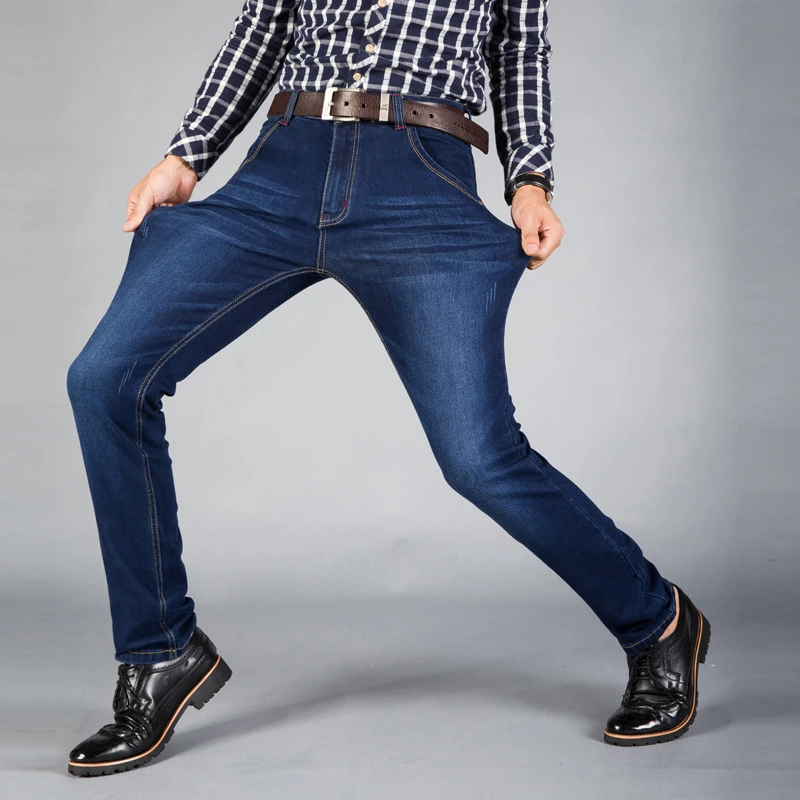 Для мужчин s брендовые джинсы модные Для мужчин Повседневное Slim Fit прямые высокие обтягивающие женские темно-синие джинсы скинни человек синий Лидер продаж мужские брюки, LY1681