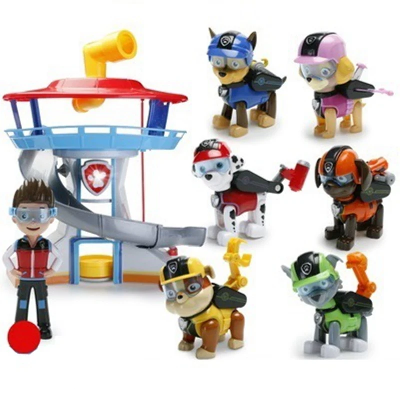 8pcs no box Все paw patrol автобус смотровая башня с музыкальными фигурками patrulla canina paw patrol игрушки для детей рождественские подарки - Цвет: 8pcs no box