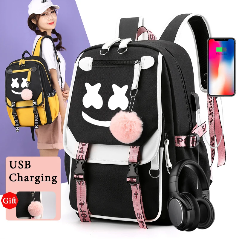 Mochilas para Estudantes com Ornamentos de Volta à Escola Bolsas de Carregamento Mochila para Meninos Imido Luminoso Homem Viagem Ombros dj Usb
