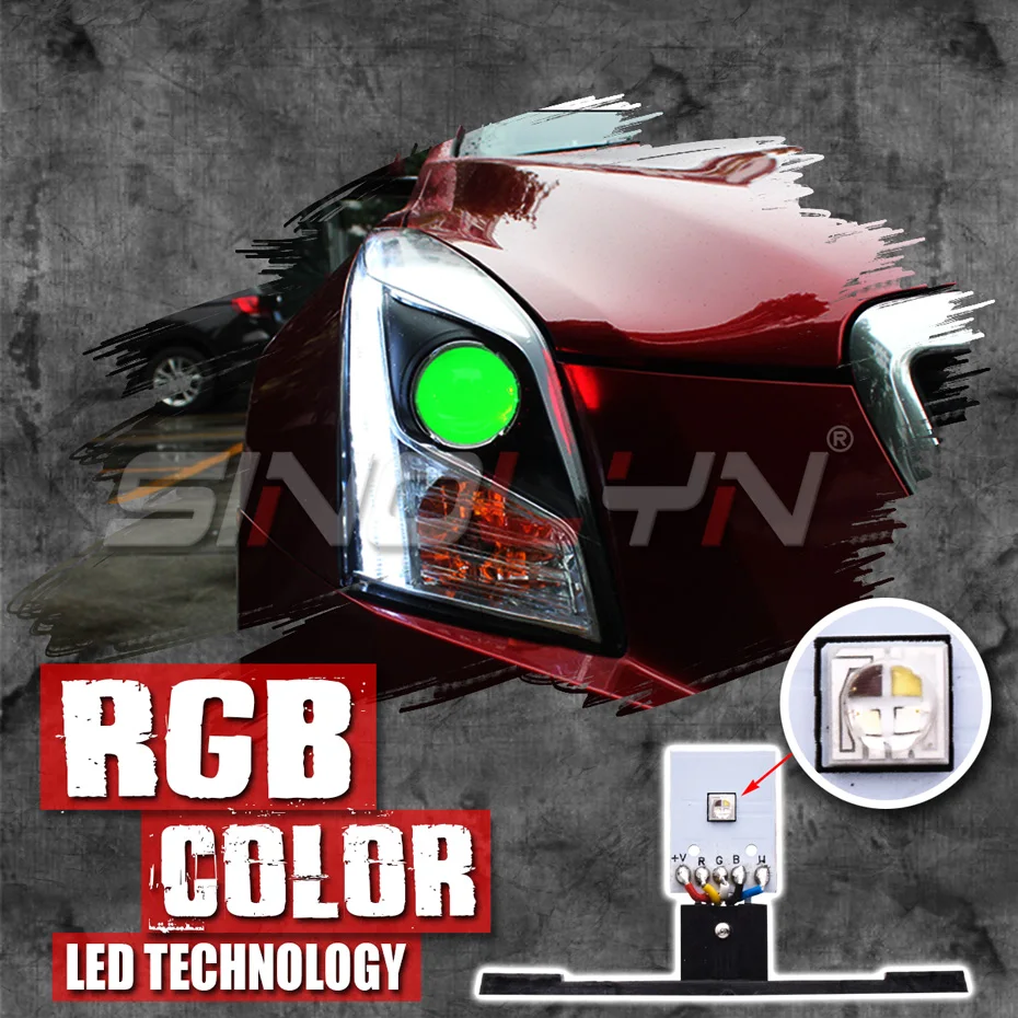 LED RGB /Single Color Devil Demon Evil Eyes Multicolor APP-enabled For 2.5 Inch H1 WST Headlight Projector Lens Retrofit DIY Kit