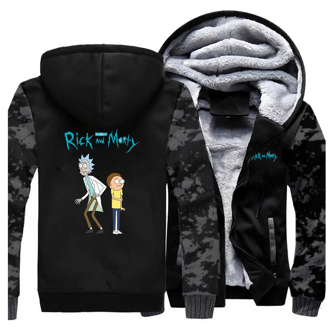 Rick and marty, мужские реглан, плотные толстовки, толстовка, Забавный аниме принт, пальто,, зимняя Флисовая теплая брендовая уличная одежда, мужская Толстовка - Цвет: Vintage Gray