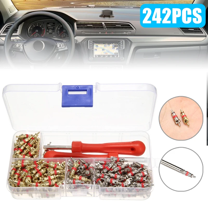 Mayitr 242pcs/set Assorted Car A/C Air Conditioning R134a Valve Core + Remover Accessories Tool Kit For Honda For Toyota