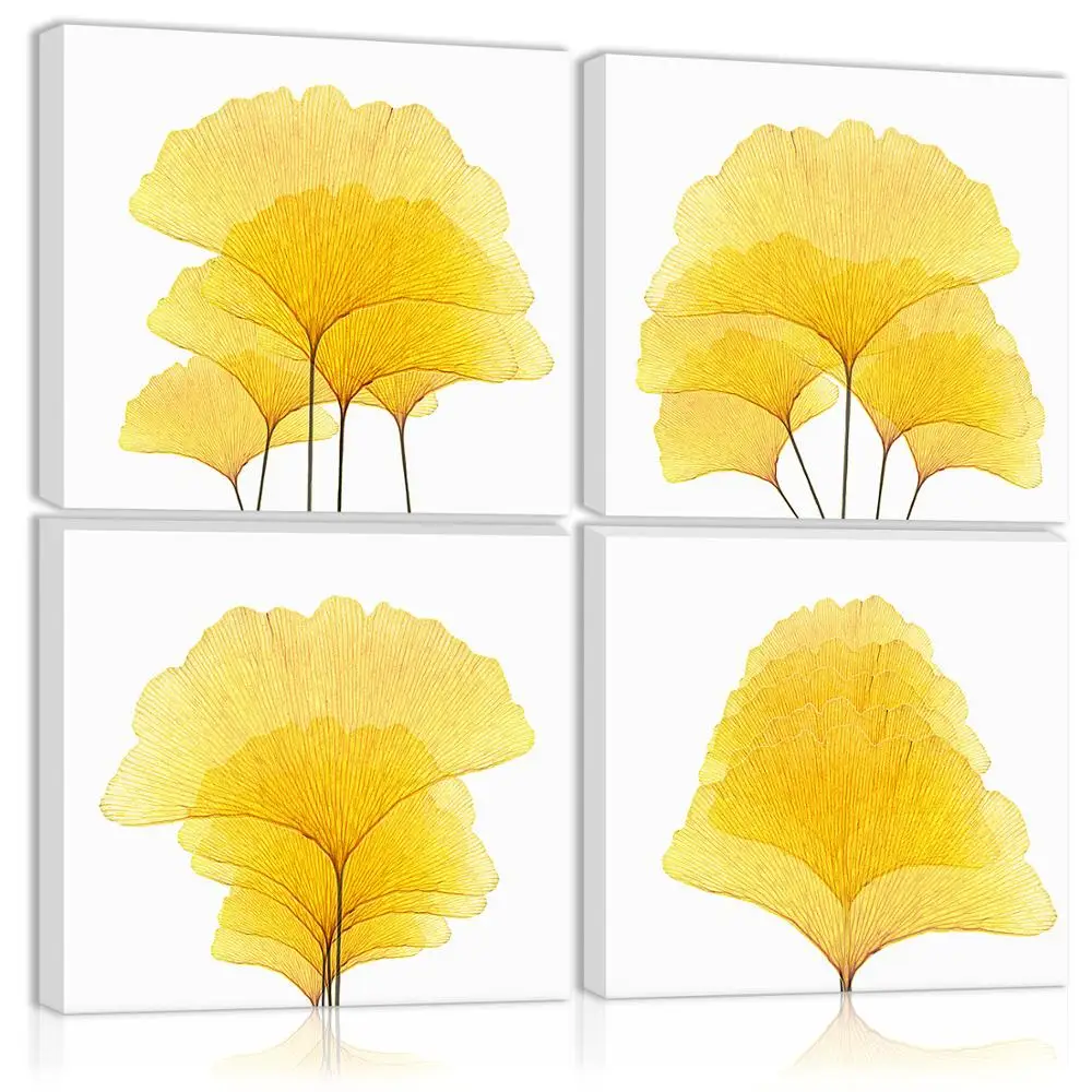 

Yellow Autumn Leaves On The White Background Wall Art Decor Canvas Painting Kitchen Prints Pictures for Home Living Dining Room