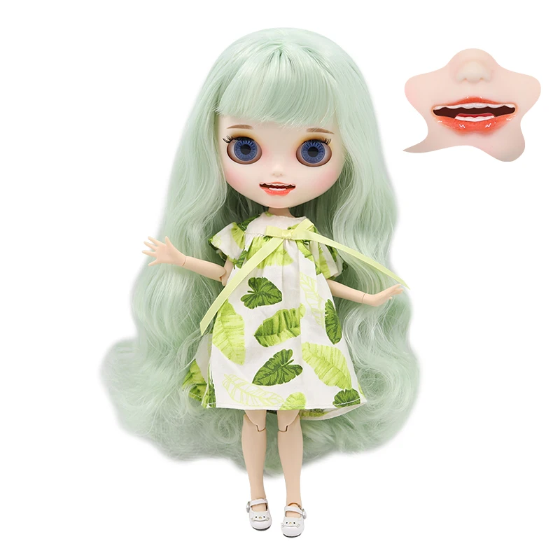 ICY Nude Blyth кукла белая кожа резные губы открытый рот матовые индивидуальные лица сустава тела Зеленая мята волосы № 4278