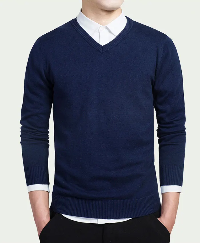 Men's Fashion Boutique Pure Color Cotton Cardigan V-neck Formal Social Business Knitting A Sweater Male Sweater