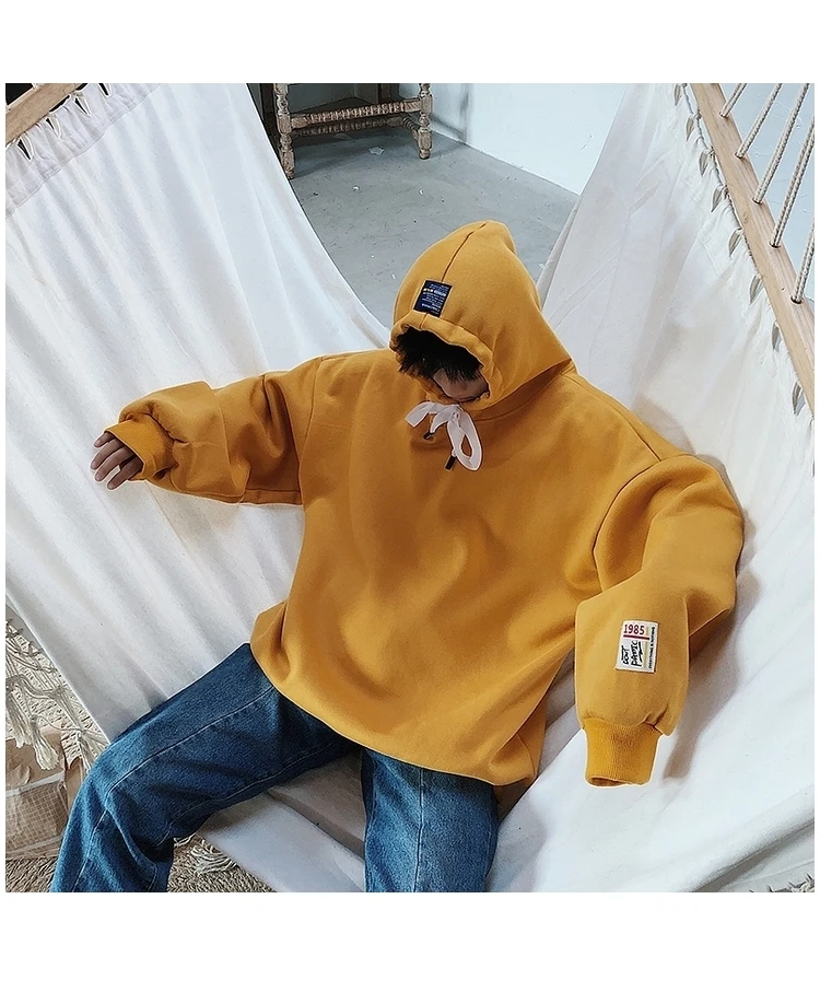 Autumn Korean Men's Long-sleeved European And American Solid Color Fashion Hooded Fleece Pullover Large Size