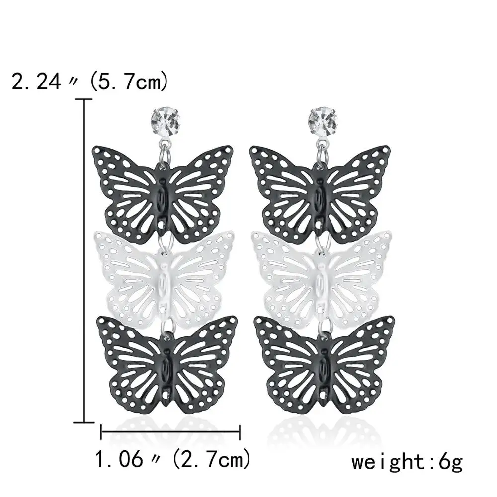 Полые черно-белые висячие серьги в виде листьев, Многослойные висячие серьги в форме капли, бабочки, цветка, Свадебные Длинные серьги с кисточками - Окраска металла: butterfly