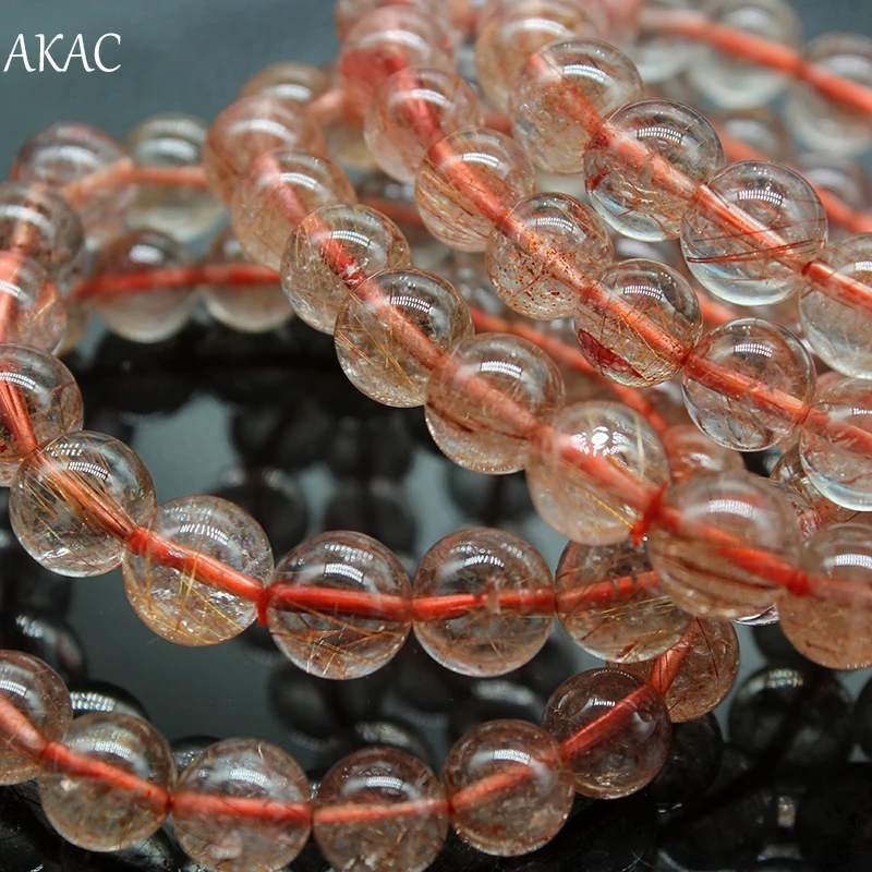 

Free shipping AKAC 9.5-10.5mm/19-20beads natural red copper rutilated quartz bracelet copper rutile 1bracelet/lot