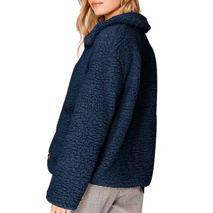Chaquetas mujer, новинка, Женский флисовый кардиган, теплая куртка, куртка женская, топ с отворотом, длинный рукав, одноцветная куртка на пуговицах