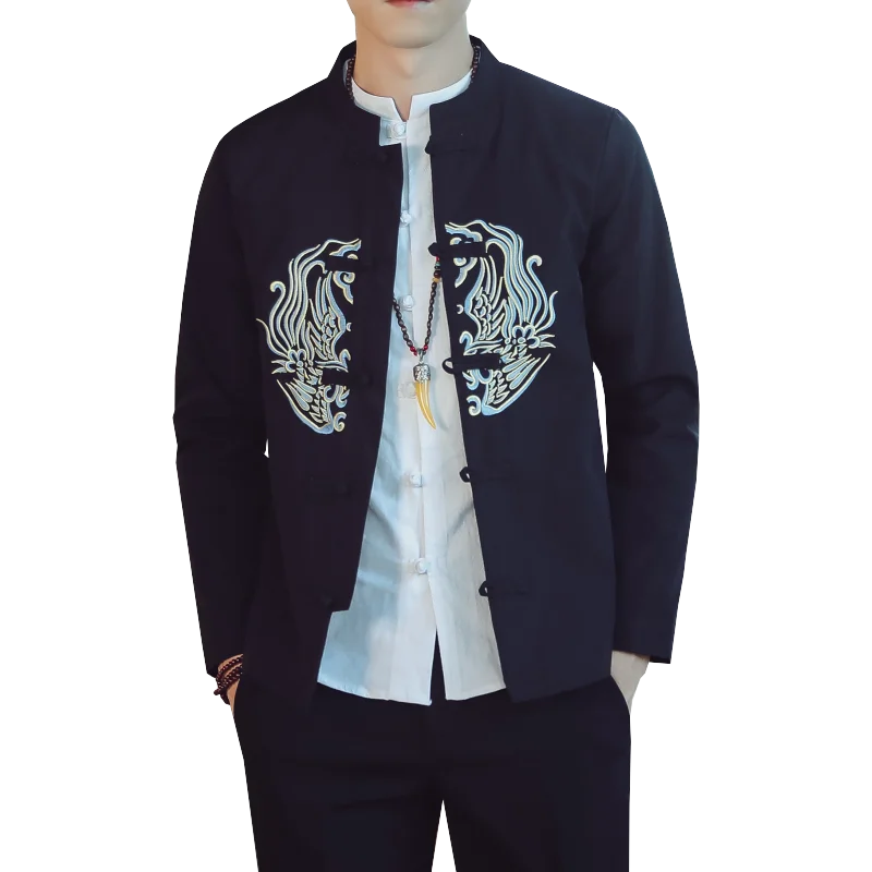 Осенняя винтажная Мужская куртка с вышивкой черная серая хаки Jaqueta модная повседневная мужская куртка размер S-5XL