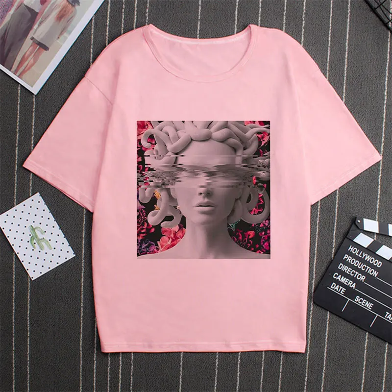 Poleras Mujer De Moda 2019 Summer T Shirt Women Medusa Print Vogue Harajuku Tshirt Plus Size Aesthetic T-shirt Camiseta Mujer