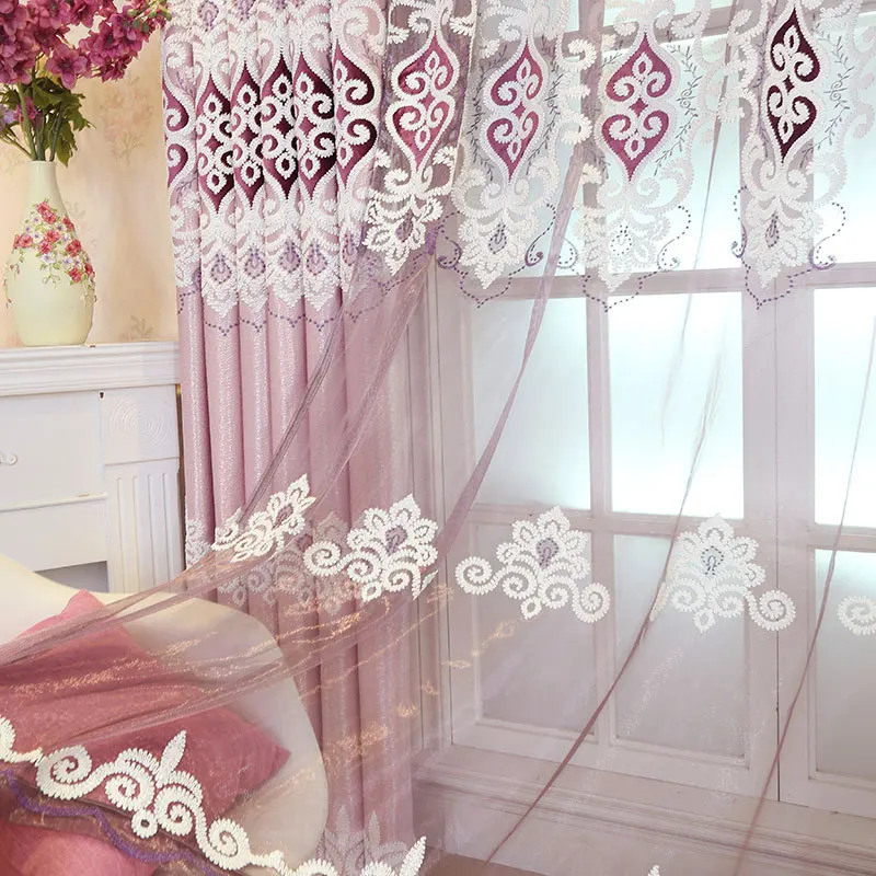 

European Style Palace Style Top Grade Window Screen Applique Flower Curtain sha liao Living Room Library Balcony with Zero Shear