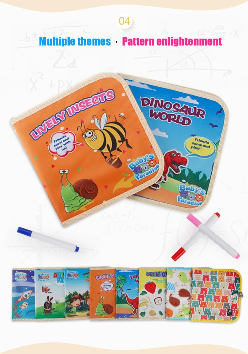 Portable Sketchpad Repeatable Wipe Painting Book Blackboard Album With Colour Pen Dustless Graffiti Kids Painting Book 12 Pens