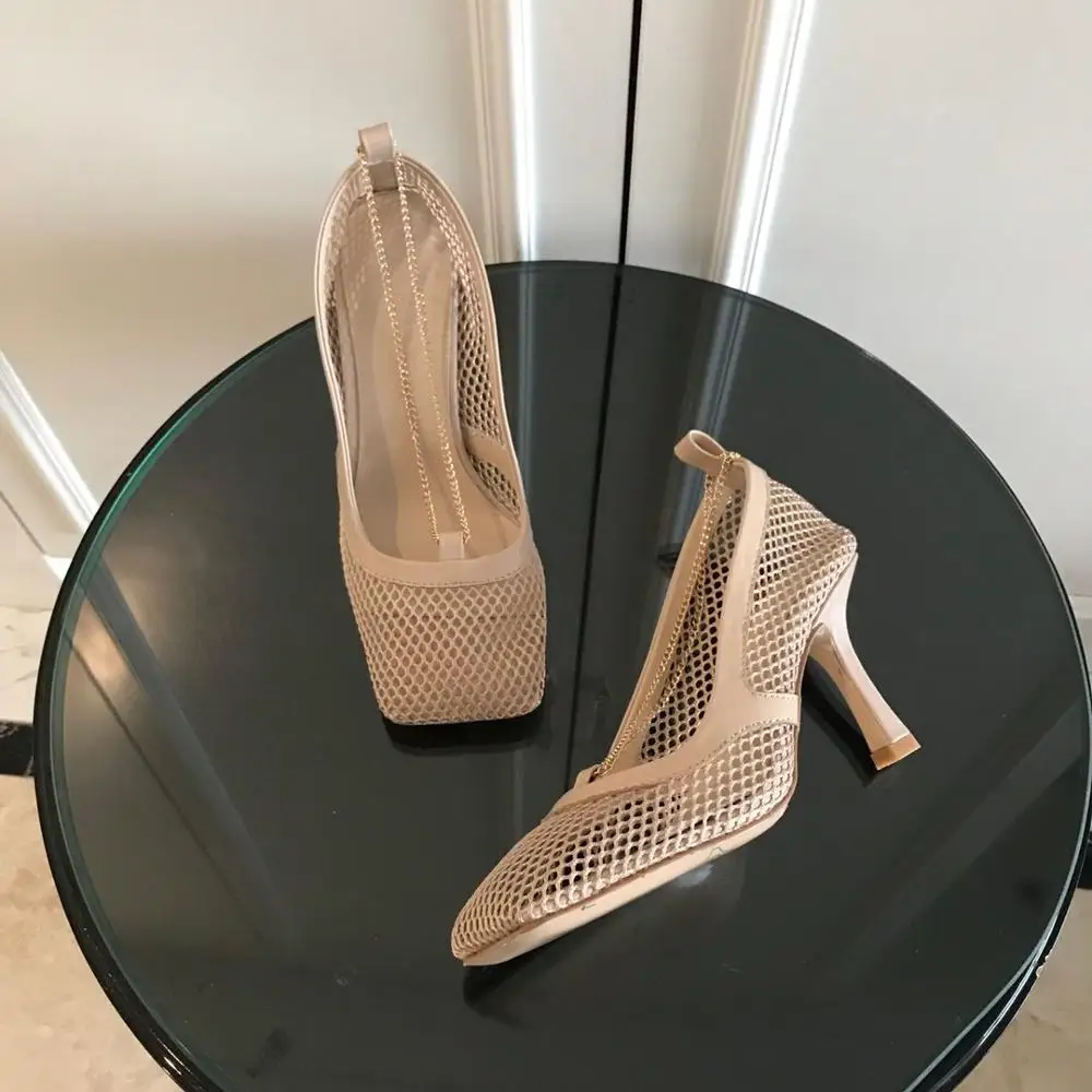 Г.; популярная обувь; женские летние босоножки на высоком каблуке 8 см; дизайнерские босоножки из сетчатого материала; обувь для улицы; женские туфли-лодочки с ремешком на пятке; Zapatos De Mujur