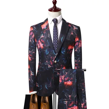 

Hot Selling 2020 Main Push Men Printed Formal Dress Suit Banquet Performance Suit Two-Piece Set Xf15