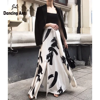 

Women A-line Skirts High Waist Ink Printing Slim Half-Length Skirt 2020 Summer Female Korean Elegant Ankle Length Split Skirts