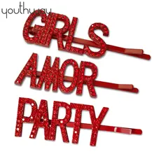 Простая английская заколка для волос с буквами, ярко-красная заколка для волос, заколки для волос, блестящие стразы, заколки для волос со словами, головной убор для женщин и девушек