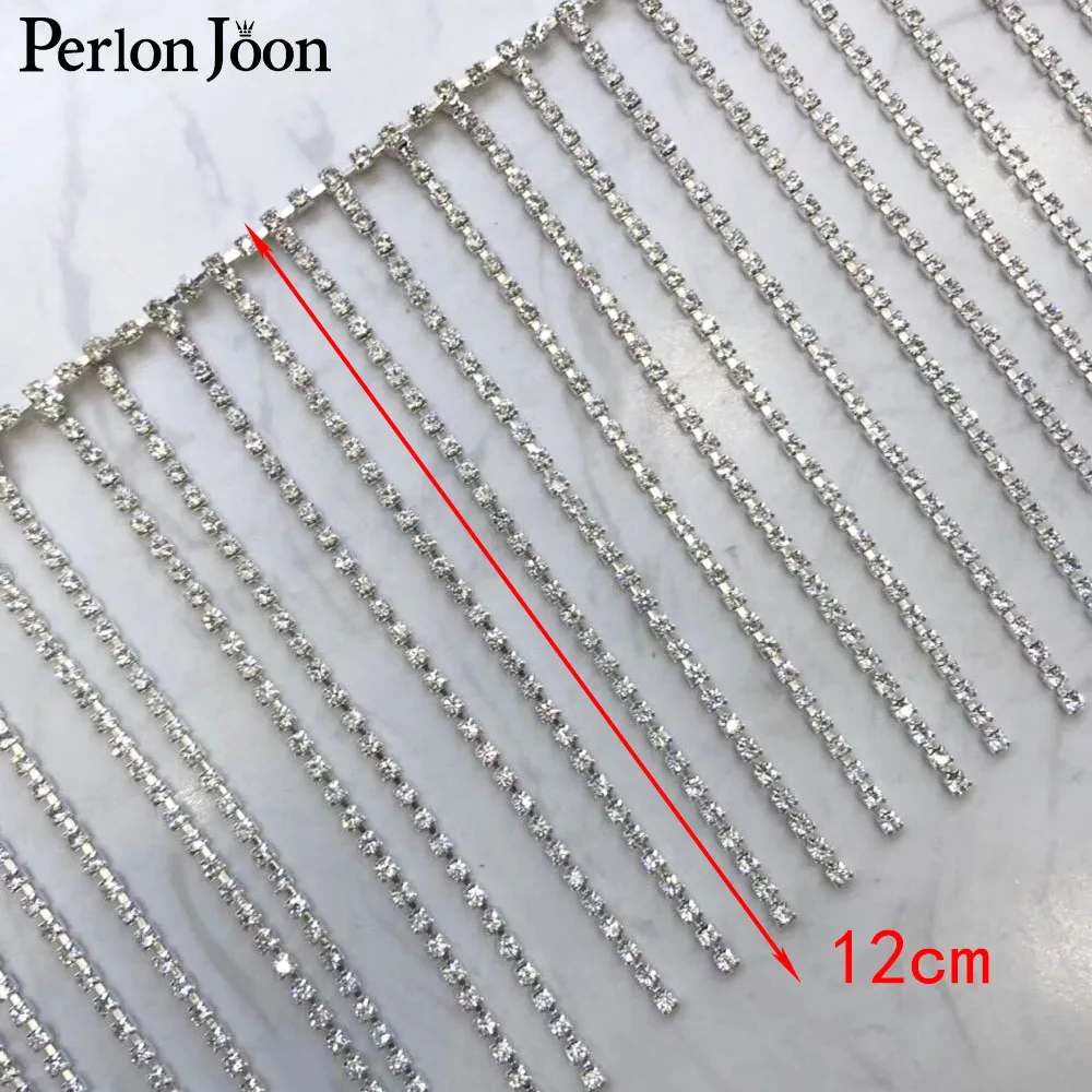 1 yard Long tassel crystal rhinestone trim Silver crystal decorative metal chain clothing accessories ML074 - Цвет: 12cm Sparse