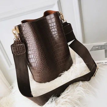 

Women's Crocodile PU Leather Bucket Work Tote Large Purse Handbag Vintage Style Soft Shoulder Bag