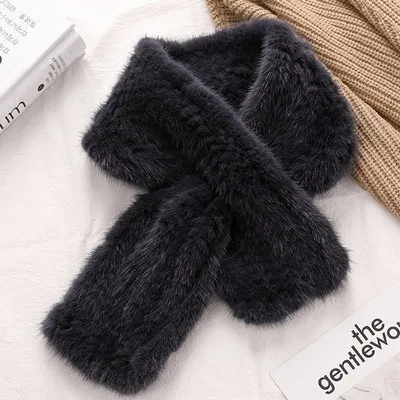 Glaforny корейский женский норка трикотаж шарф осень и зима женский утолщенный теплый меховой шарф двойной крест шейный платок - Color: black