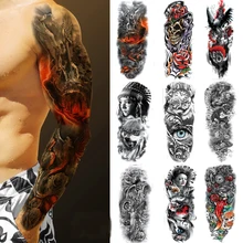 

52 Designs Waterproof Temporary Tattoo Stickers Full Arm Large Skull Old School Tatoo Stickers Flash Fake Tattoos for Men Women