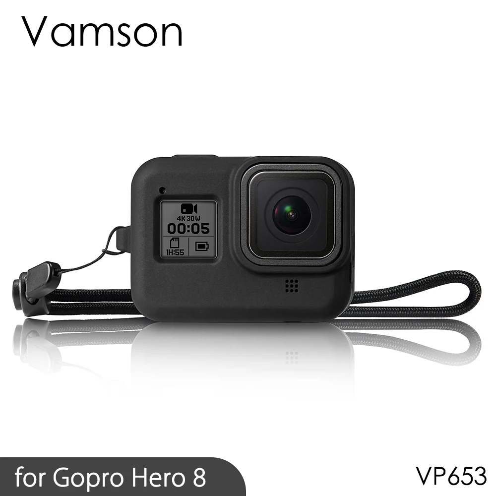 Vamso для GoPro 8, черные аксессуары, мягкий силиконовый защитный чехол, кожный чехол для Go Pro Hero 8 Edition, Экшн-камера VP653 - Цвет: VP653-Black