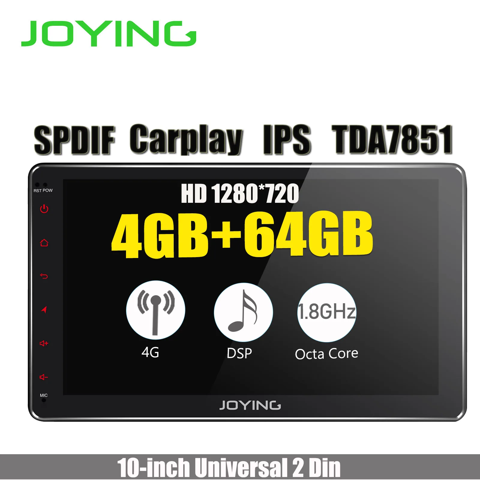 

10.1"IPS Double Din Android 8.1 Head Unit 4GB +64GB 1280*720 HD Universal Car Radio Stereo GPS Navigation Built-in 4G Modem DSP