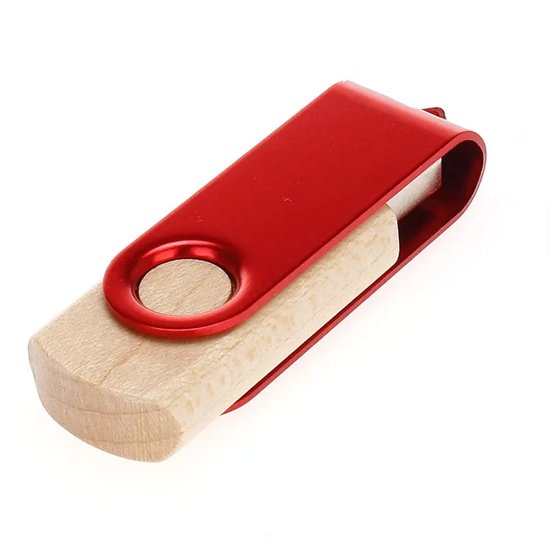 red Вращающийся деревянный USB флэш-накопитель 2,0 4 ГБ 8 ГБ Флешка 16 ГБ флеш-накопитель 32 Гб 64 Гб металлический корпус Пользовательский логотип компании бизнес-подарки - Цвет: red