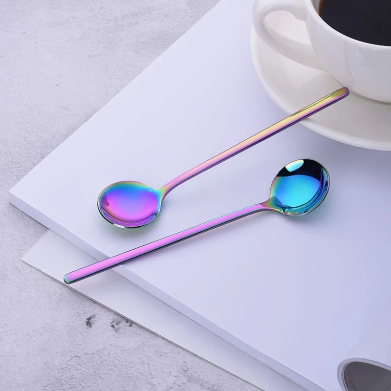 1 Set 8 Pcs Cute Small Coffee Spoons Stainless Steel Rainbow Demitasse Spoons for Tea Spoons Dessert Spoons Cutlery Set