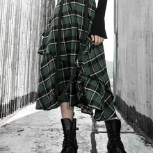 Панк рейв красивый уличная девушка Bf Асимметричная клетчатая юбка выше колена длинный секционный тип осень и зима Прохладный