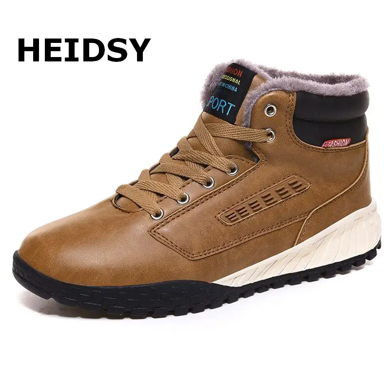 Men Boots Non-slip Snow Boots Men Leather Ankle Boots Fashion Men Plush Winter Shoes Keep Warm Man Sneakers Snow Work Shoes