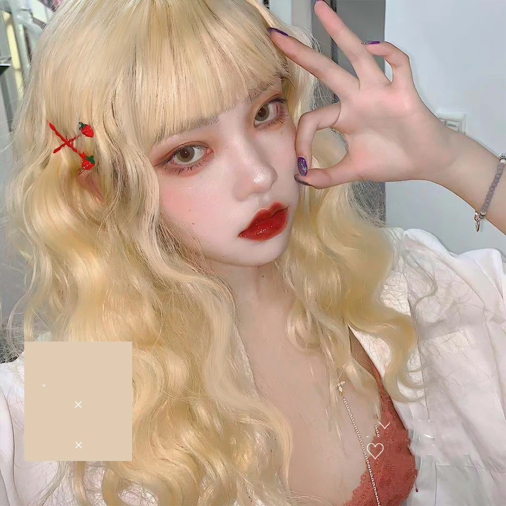 MANWEI Lolita 56 см длинные прямые вьющиеся искусственные волосы японская челка с