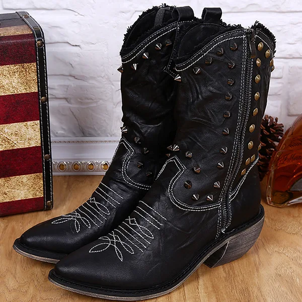 

Short Boots Martin Boots Cool High Top Shoes Botas Tacticas Rivet Embossed Cow Leather New Rivet Roman Men's Fashion Pointed Toe