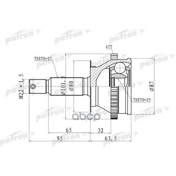 Шрус Наружн 27x60x25 Abs:47t Hyundai: Sonata 02-04 PATRON арт. PCV8728