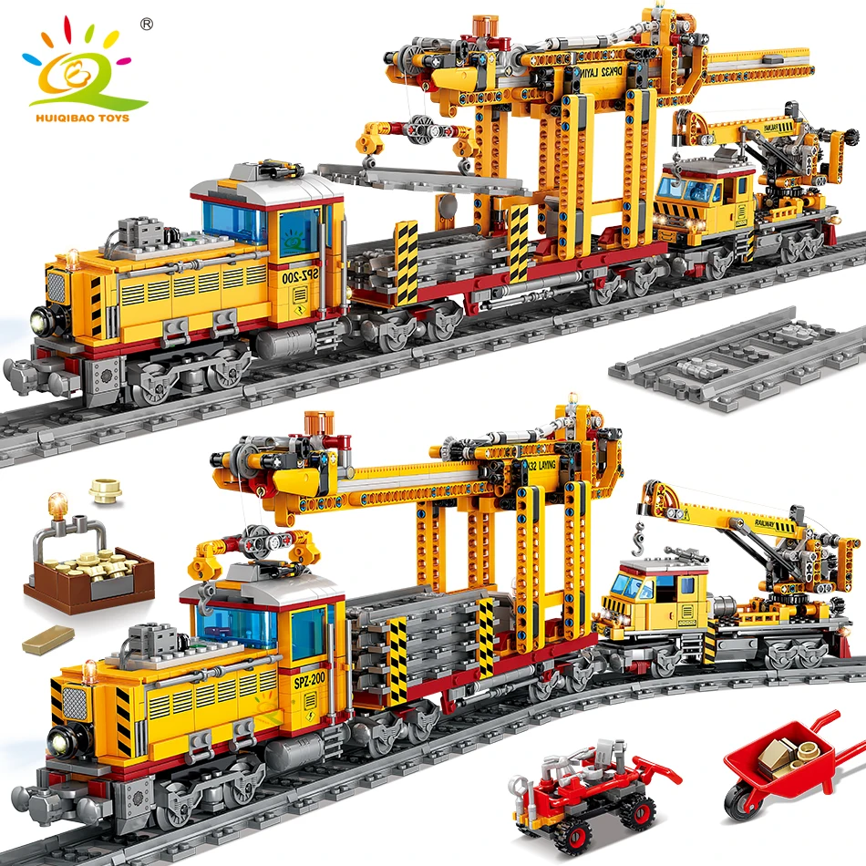 Huiqibao 1270 pçs elétrico cidade carga trem blocos de construção energia da bateria trilha ferroviária conjunto tijolos crianças brinquedos presente