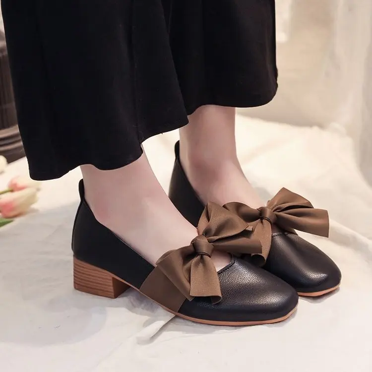

Moccosins Women's 2019 Spring New Style Korean-style Versatile Bow Students Harajuku Flat Keel Thin Shoes Retro