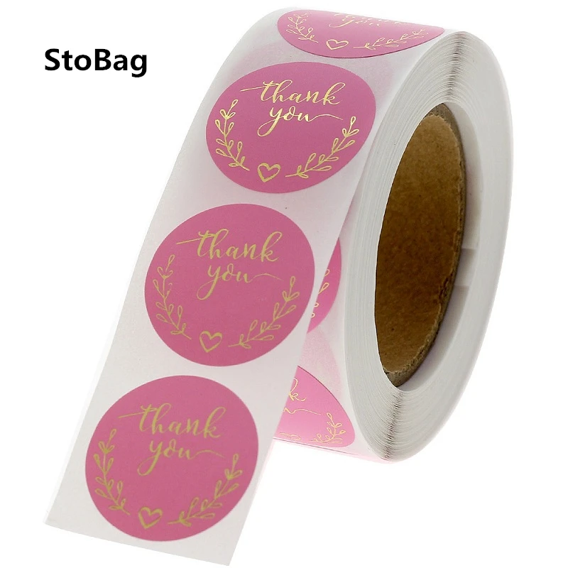 StoBag 500 шт. 1 рулон розово-красных благодарим вас за круглые наклейки на день