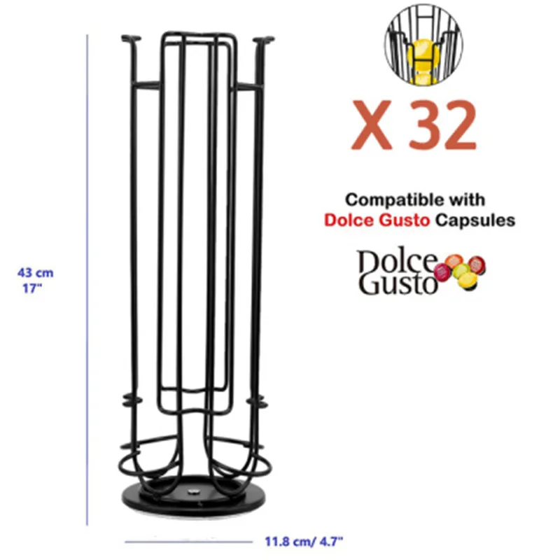 

Storage 24/32PCS Dolce Gusto Stand Display Rack Rotatable Coffee Pods Plating Holder 2020 Fashion Capsule Black High-Capacity