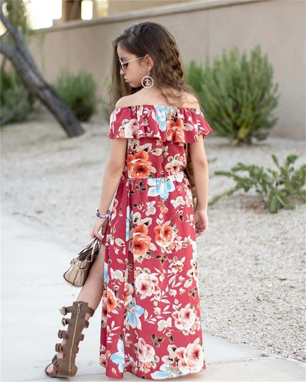 Boho/Летний Детский комбинезон с цветочным рисунком для девочек, платье оборки, открытые плечи, комбинезон для девочек, одежда для девочек, комбинезон с цветком Hi