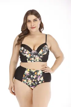

Floral Print Plus Size Two Piece Swimsuit Women Large Size High Waist Bikinis Set Swimwear 2020 Splicing Bandage Bathing Suits