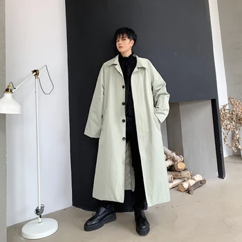 

Men Loose Casual Long Cardigan Jacket Male Women Vintage Japan Streetwear Trench Coat Windbreaker Outerwear Overcoat