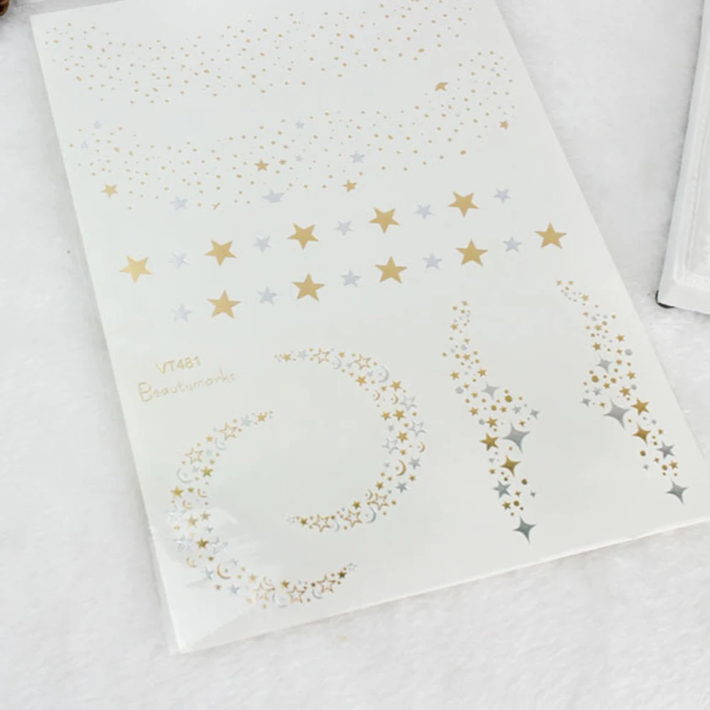 2Pcs Shiny Temporary Tattoos For Women Body Art Fashion Metallic Gold Glitter Waterproof Fake Tattoo