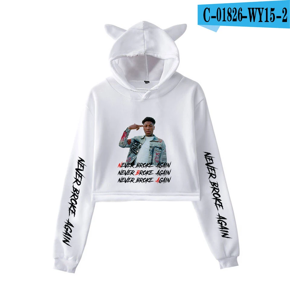 YoungBoy Never Broke agne укороченный топ с капюшоном Kawaii толстовки для девочек Женский модный пуловер короткая рубашка с кошачьими ушками Короткая Толстовка - Цвет: white