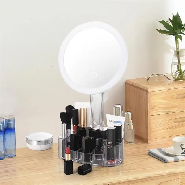 3 In 1 Desktop Vanity Makeup Mirror With Light Ladies Large Capacity Storage Box