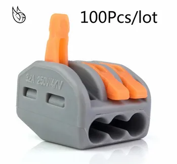 

(100Pcs/lot) PCT-213 PCT213 222-413 Universal Compact Wire Wiring Connectors 3 Pin conductor terminal block lever AWG 28-12