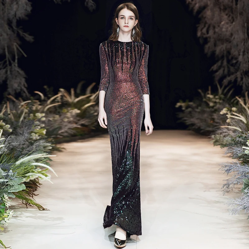 AE693 Robe De Soiree винтажное вечернее платье русалки с круглым вырезом Новое поступление платье с блестками Элегантные женские вечерние платья - Цвет: AE693